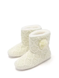 - - Kabelgebreide pantoffellaarsjes met imitatiebontvoeing*Pour Moi Hot