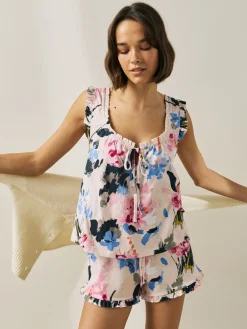 Crème gebloemd - 100% Cotton Vest Short Set Pyjamas*Next Online