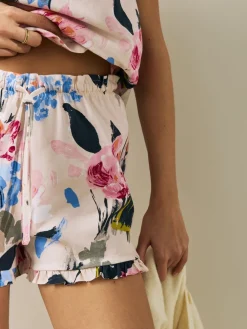 Crème gebloemd - 100% Cotton Vest Short Set Pyjamas*Next Online