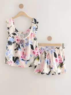 Crème gebloemd - 100% Cotton Vest Short Set Pyjamas*Next Online
