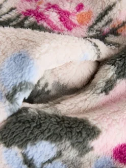 Crème gebloemd - Borg fleece met korte rits*Next Clearance