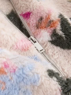 Crème gebloemd - Borg fleece met korte rits*Next Clearance