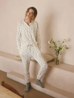 Crème gebloemd - Gezellige pyjama met wafeldessin en lange mouwen*Next Outlet
