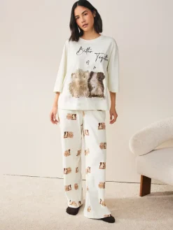 Crème met cavia - Tricot pyjama met korte mouwen*Next Sale