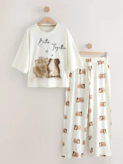 Crème met cavia - Tricot pyjama met korte mouwen*Next Sale