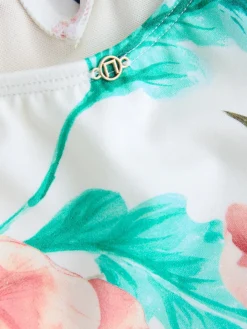 Crèmekleurige bloemenprint met hoogglans - Frill Halterneck Tummy Control Tankini Top*Next Sale