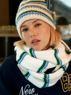 Crèmekleurig/roze/groen - Gebreide beanie-muts*Next Clearance