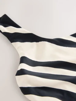 Crèmekleurig/zwart-gestreept - Buikcorrigerend badpak met één schouder*Next