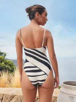 Crèmekleurig/zwart-gestreept - Hardware Tummy Control Bandeau Swimsuit*Next Sale