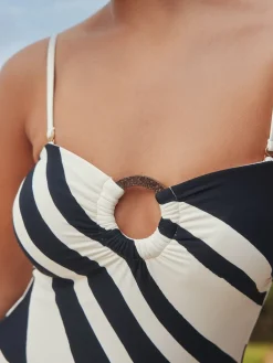 Crèmekleurig/zwart-gestreept - Hardware Tummy Control Bandeau Swimsuit*Next Sale