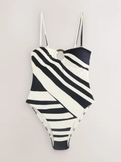 Crèmekleurig/zwart-gestreept - Hardware Tummy Control Bandeau Swimsuit*Next Sale