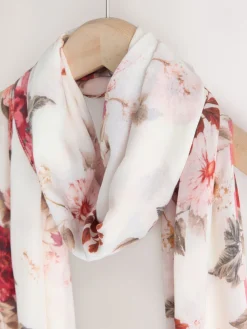 Crème/rood met bloemenprint - Lichte sjaal*Next Online