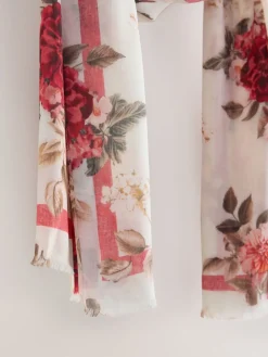 Crème/rood met bloemenprint - Lichte sjaal*Next Online