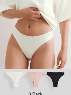 Crème/roze/zwart - Set van 3 slips van katoenmix zonder VPL*Next Best