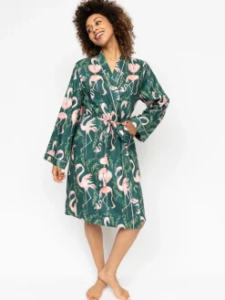 - Korte smaragdgroene badjas met flamingoprint*Cyberjammies Clearance