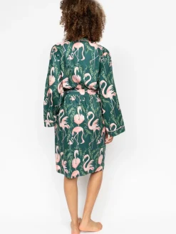 - Korte smaragdgroene badjas met flamingoprint*Cyberjammies Clearance