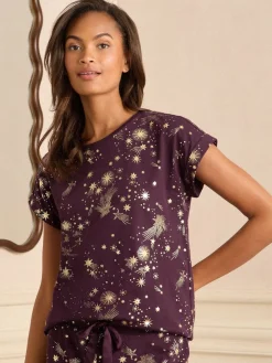 - Christmas Short Sleeve Gold Foil Pyjama Set*Love & Roses Clearance