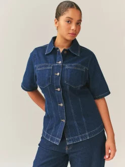 Denim met wassing - Fuller Bust Short Sleeve Fitted Top*Next New
