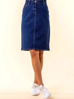Denimblauw - A-Line Knee Length Denim Skirt*Roman Discount