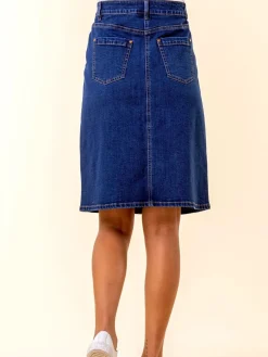Denimblauw - A-Line Knee Length Denim Skirt*Roman Discount