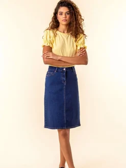 Denimblauw - A-Line Knee Length Denim Skirt*Roman Discount