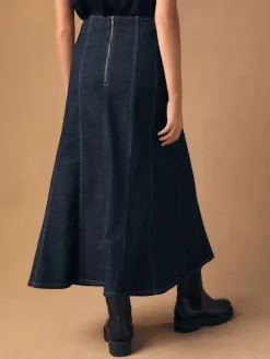 Denim-wassing - Full Seamed Midi Skirt*Next Sale