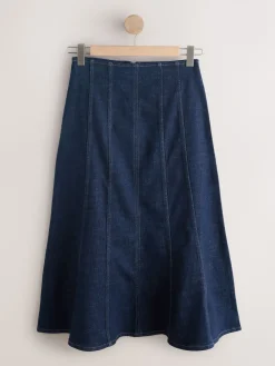 Denim-wassing - Full Seamed Midi Skirt*Next Sale