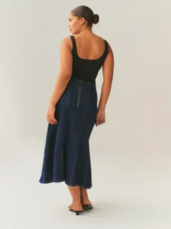 Denim-wassing - Hourglass Full Seamed Midi Skirt*Next Sale