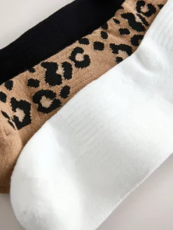 Dierenprintstreep - 3 Paar geribbelde enkelsokken met verzachte onderkant en voetholteondersteuning*Next Best