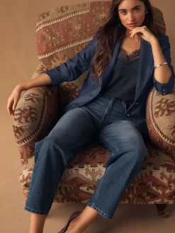 Donkerblauw - Denim Military Fitted Single Breasted Blazer*Next New