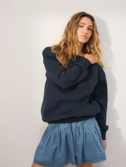 Donkerblauw - Essentials sweatshirt met relaxte pasvorm, lange snit en zakken*Next Online