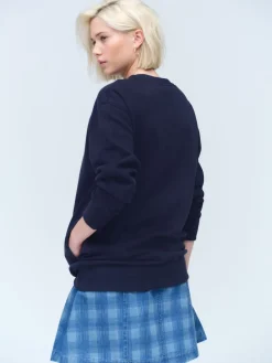 Donkerblauw - Essentials sweatshirt met relaxte pasvorm, lange snit en zakken*Next Online