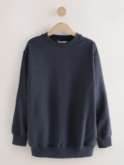 Donkerblauw - Essentials sweatshirt met relaxte pasvorm, lange snit en zakken*Next Online