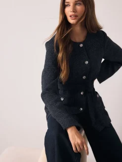 Donkerblauw - Fleck Boucle Belted Jacket*Next Hot