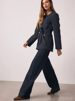 Donkerblauw - Fleck Boucle Belted Jacket*Next Hot