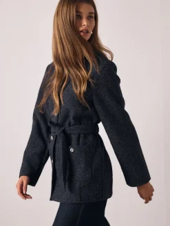 Donkerblauw - Fleck Boucle Belted Jacket*Next Hot
