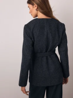 Donkerblauw - Fleck Boucle Belted Jacket*Next Hot