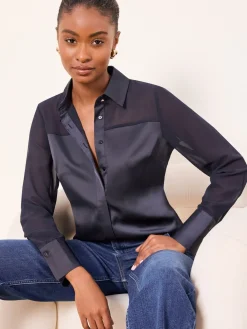 - Long Sleeve Satin Chiffon Mix Shirt*Lipsy Online