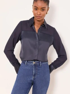 - Long Sleeve Satin Chiffon Mix Shirt*Lipsy Online