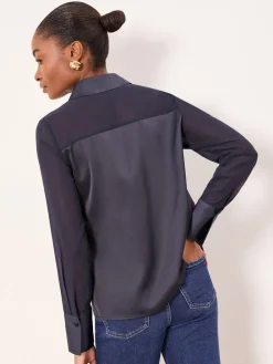 - Long Sleeve Satin Chiffon Mix Shirt*Lipsy Online