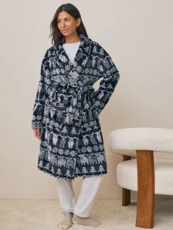 Donkerblauw - Matching Family Christmas Fairisle pattern Hamish The Highland Cow Dressing Gown*Next Discount
