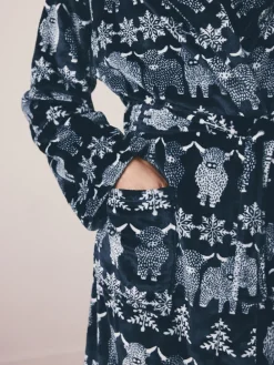 Donkerblauw - Matching Family Christmas Fairisle pattern Hamish The Highland Cow Dressing Gown*Next Discount