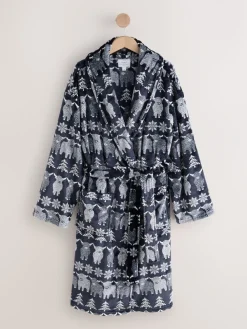 Donkerblauw - Matching Family Christmas Fairisle pattern Hamish The Highland Cow Dressing Gown*Next Discount