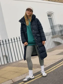 Donkerblauw - Regenbestendige gewatteerde lange jas met capuchon*Next