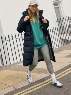 Donkerblauw - Regenbestendige gewatteerde lange jas met capuchon*Next