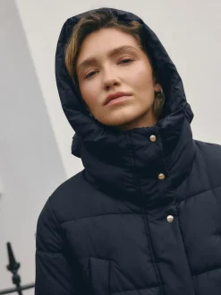 Donkerblauw - Regenbestendige gewatteerde lange jas met capuchon*Next