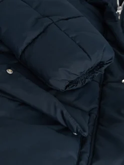 Donkerblauw - Regenbestendige gewatteerde lange jas met capuchon*Next