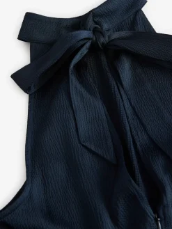 Donkerblauw - Satijnen halter mouwloze midi-jurk met textuur*Next Sale