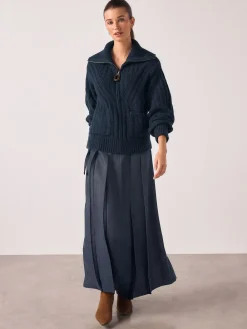 Donkerblauw - Stitchy Knitted Zip Up Collar Cardigan*Next Online