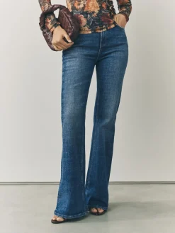 Donkerblauw - Stretch jeans met uitlopende pijpen en hoge taille*Next Outlet